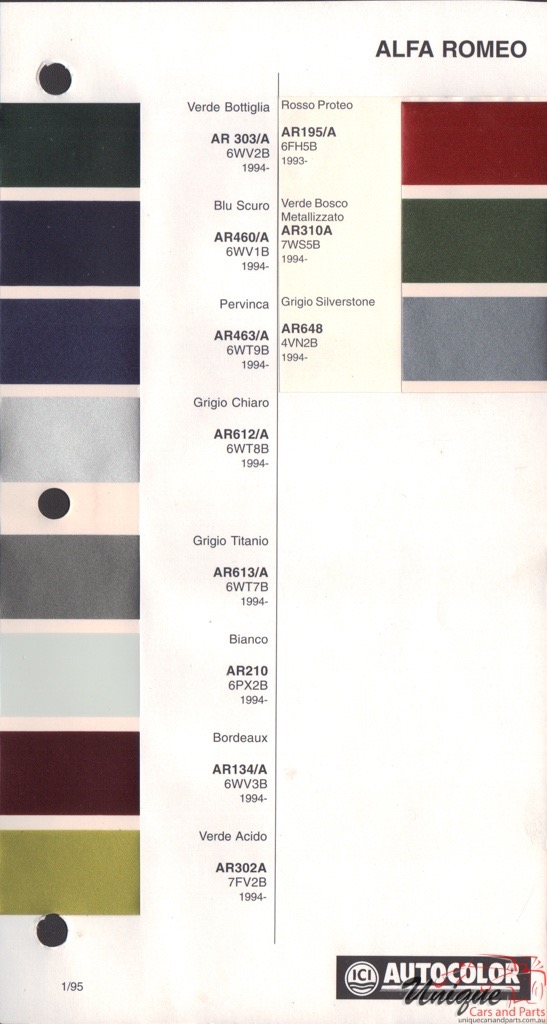 1993-1994 Alfa-Romeo Autocolor Paint Charts